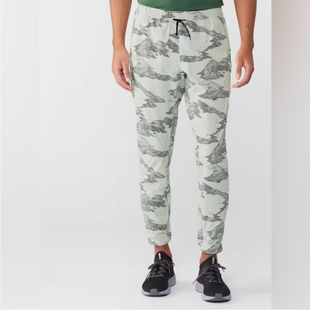 Janji Run Everywhere Pants Atlas Tech Mountain Print Men’s XL Gray Joggers